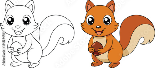 A little cute squirrel stands vector for coloring page
