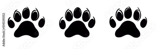 3 Silhouette paw prints are shown on a white background AI Generated