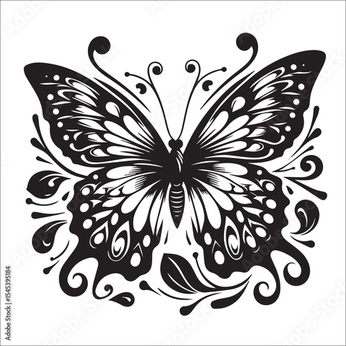 Butterfly Black and White Vector illustration silhouette full black color white background