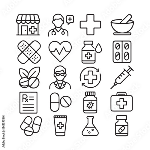 Medical icons set healthcare pharmacy medicine symbols