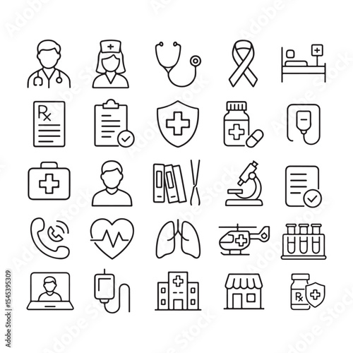 Medical icons set healthcare line art graphics