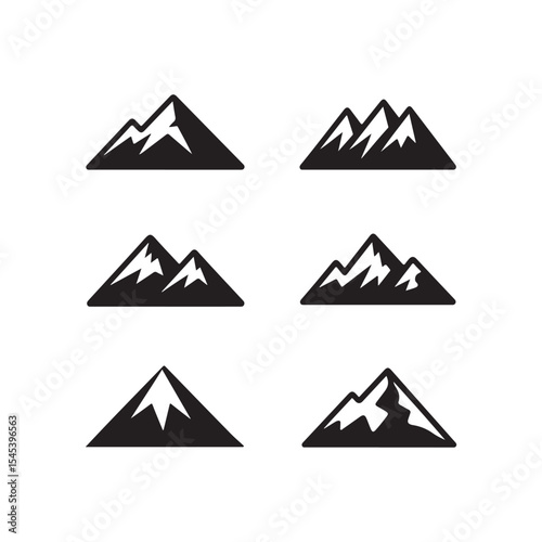 Silhouette mountain range set isolated on white background