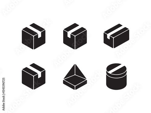 Collection of box silhouettes isolated on white background