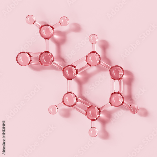 3d rendering transparent molecular structure. Niacinamide molecule formula Cosmetic product ingredient concept.