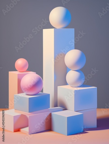 Colorful sculptures on multicolored blocks