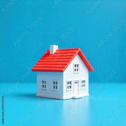 A miniature representation of a house, on a blue background, symbolizing home ownership and real estate concepts. Real estate banner 