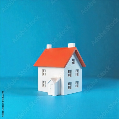 A miniature representation of a house, on a blue background, symbolizing home ownership and real estate concepts. Real estate banner 
