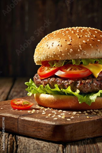 Tasty Double Burger on Restaurant Kitchen Counter
