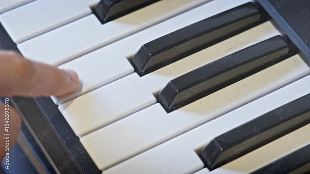 Electric Piano Diagonal Shot Playing C Repeatedly White Male Hand