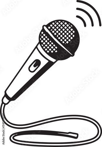 Black and white illustration of a dynamic microphone depicting sound communication