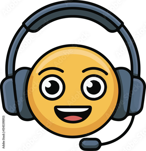 Smiling yellow emoji wearing headphones representing customer support and assistance