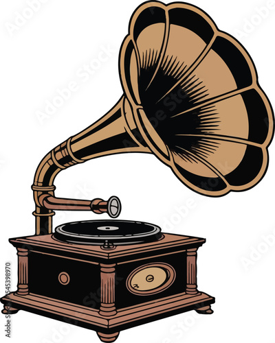 Vintage gramophone illustration classic musical device vector art for retro themed designs