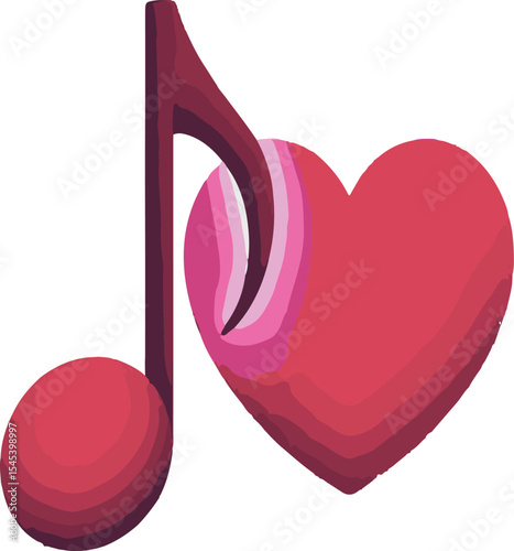 Artistic illustration depicting musical love with a red heart and music note shape