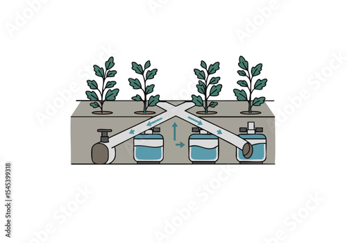 Illustrates hydroponic system delivering nutrient flow to plants A clear diagram showcases efficient water and nutrient distribution highlighting a sustainable agricultural concept 
