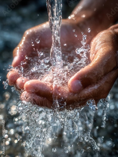 Two hands are being rinsed under a stream of clear water, highlighting the importance of hygiene and fresh sensations. Generative AI