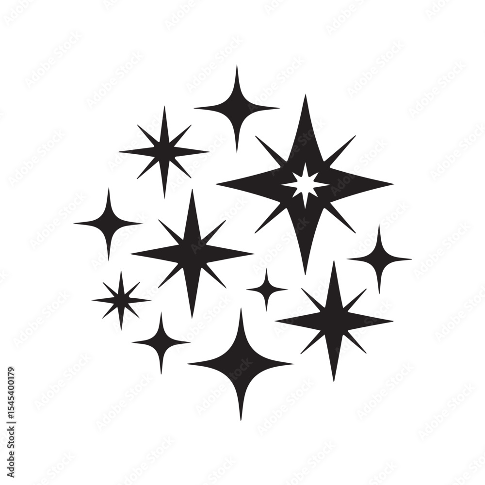 Obraz premium Sparkling stars pattern silhouette illustration isolated on white background