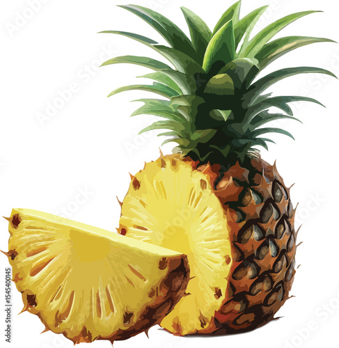 Freshly cut pineapple illustration showing internal texture and vibrant colors on a white background