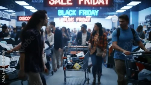 Wallpaper Mural Black Friday shopping frenzy with crowds and shopping carts in a retail store Torontodigital.ca