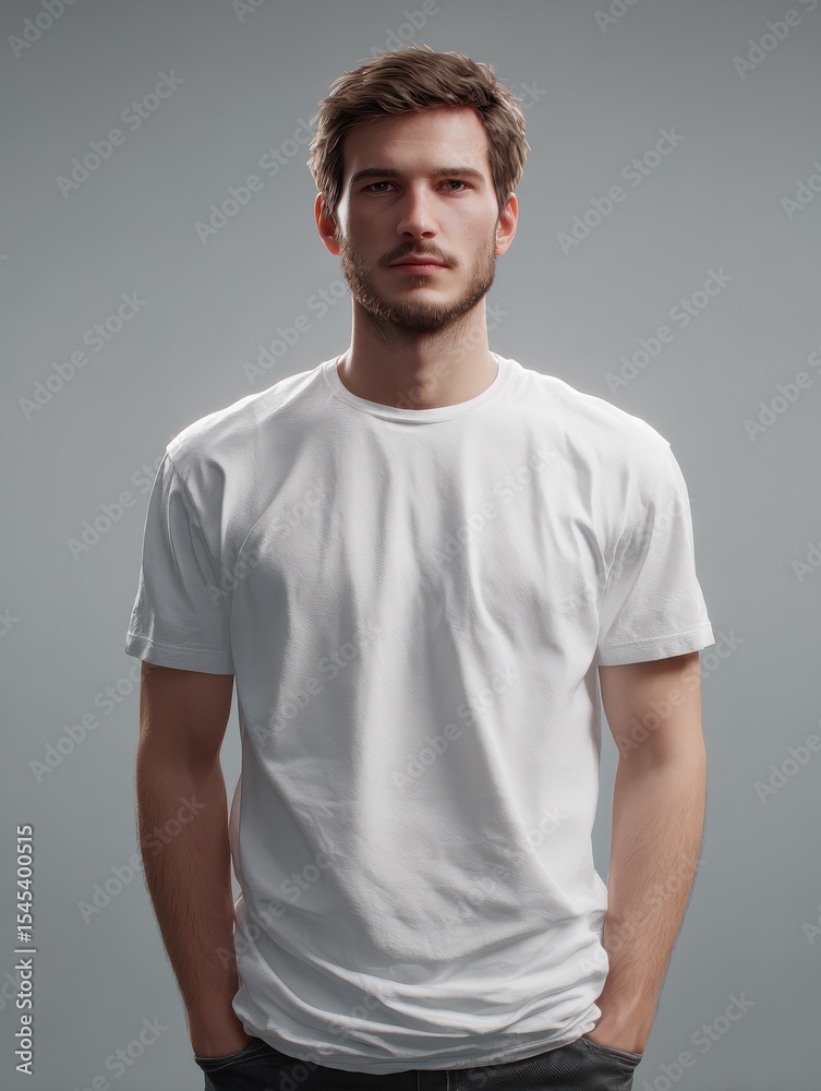 Fototapeta premium guy in basic white t-shirt