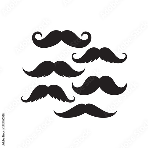 Collection of stylish mustache silhouettes isolated on white background