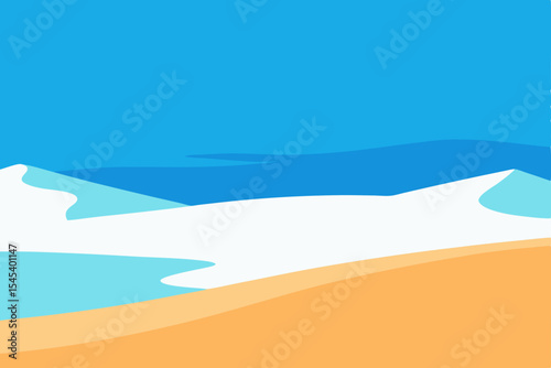 Serene Beachscape  A Minimalist Illustration of Ocean, Sand, and Sky