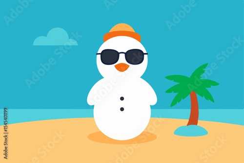 Summer Fun Snowman's Tropical Beach Vacation Illustration