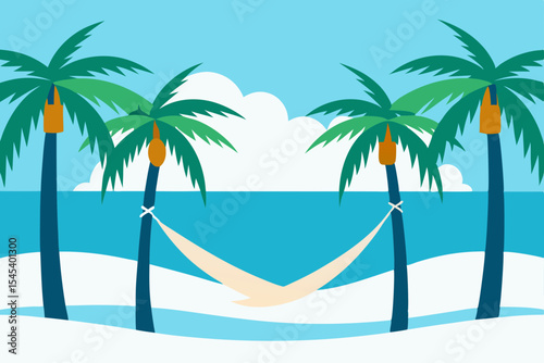 Tropical Beach Paradise Hammock Relaxation under Palm Trees