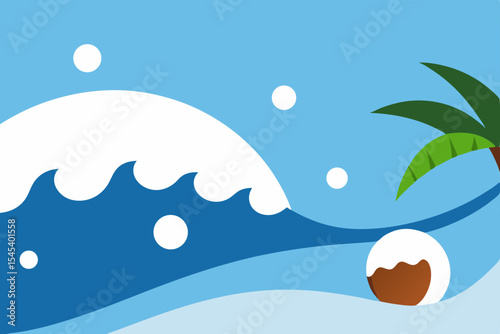 Winter Beach Paradise A whimsical illustration of snow and palm trees meeting at the ocean wave