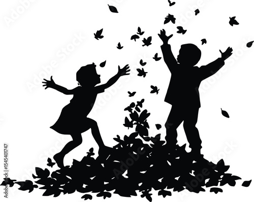  fall leaf piles for play silhouette, children playing with leaf