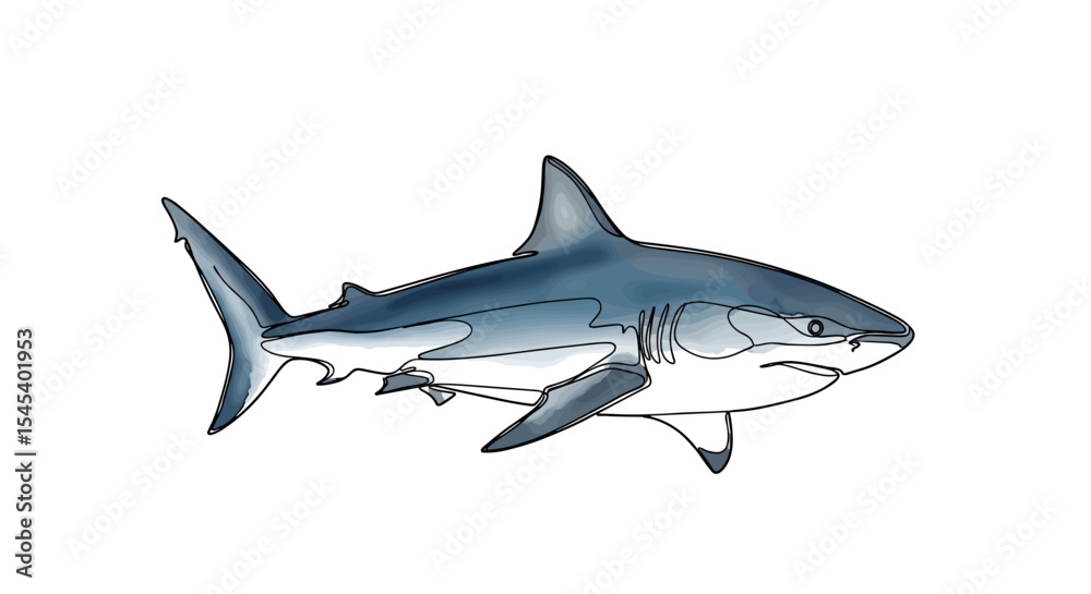 Fototapeta premium Shark one-line doodle