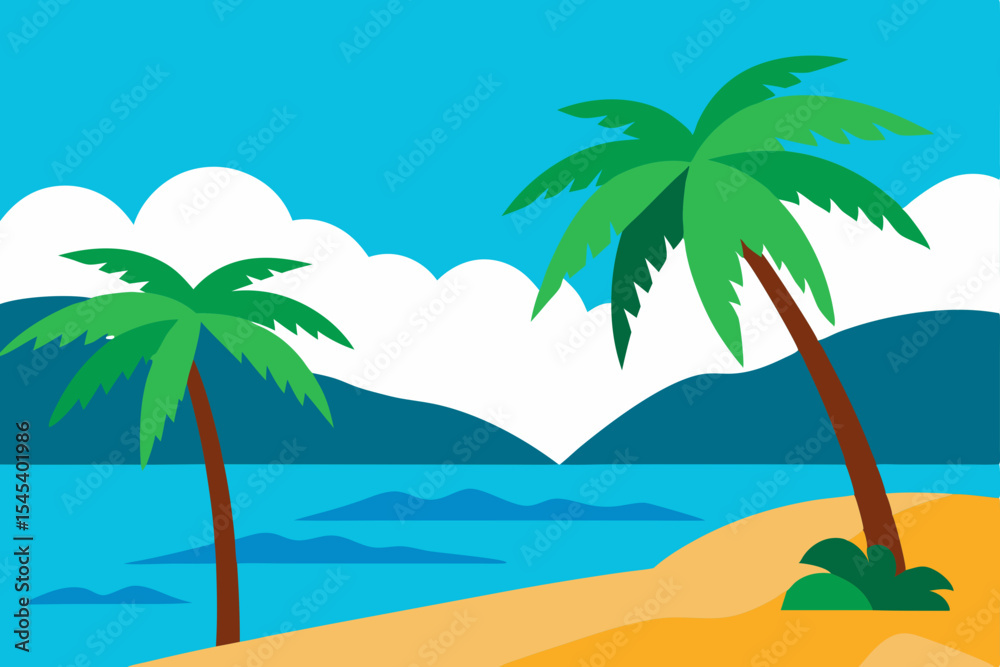 Obraz premium Tropical Paradise Palm Trees, Beach, and Ocean Serenity