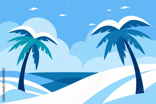 Snowy Paradise Winter Wonderland Palm Trees and Ocean Scene