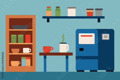 Modern Office Break Room Design Coffee Machine, Snacks, and Drinks