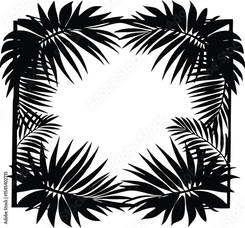   tropical palm leaves frame silhouette