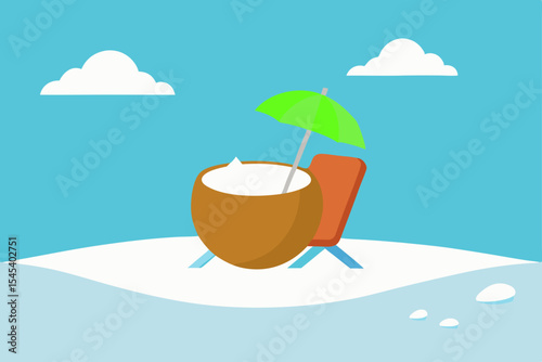 Tropical Getaway Coconut Drink Relaxation on a Beach Paradise