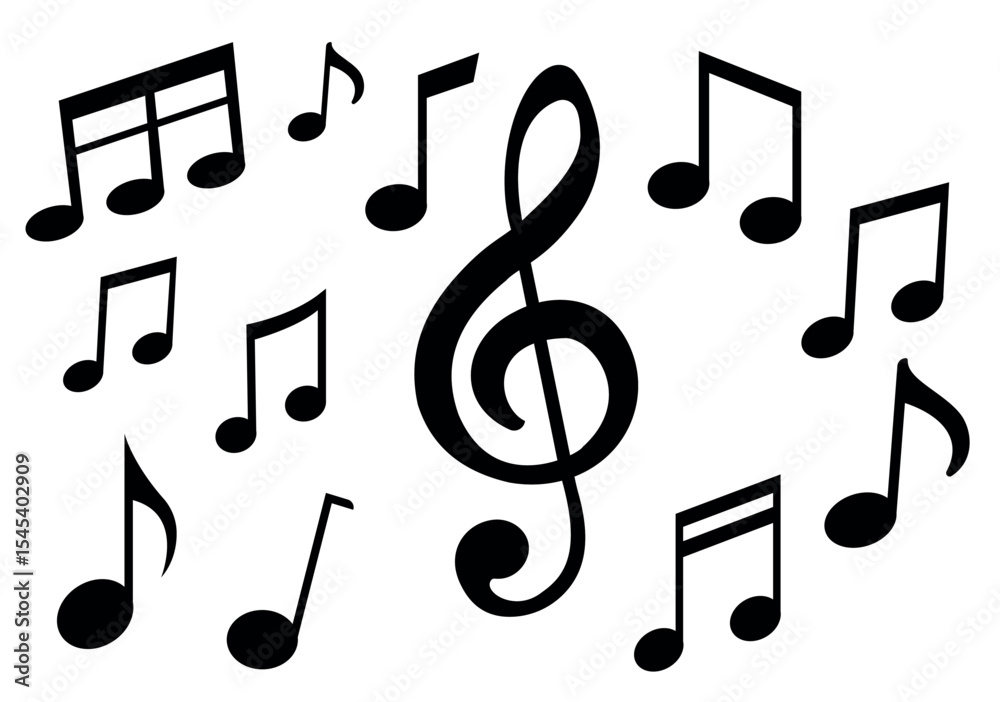 Fototapeta premium Black Music Note Icon Set Flat Vector Design