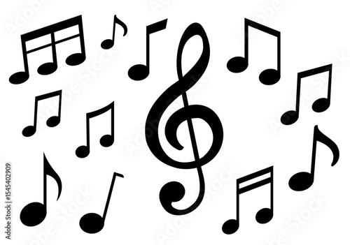 Black Music Note Icon Set Flat Vector Design