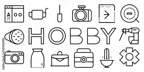 Single-Line Hobby Icons – Creative & Leisure Activities