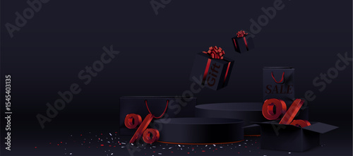 Black friday sale podium banner for product offer
