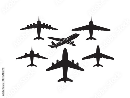 Aircraft silhouette formation vectors isolated on white background