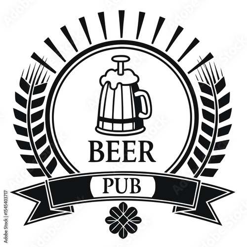 Monochrome Vintage Beer Pub Emblem Wheat Design vector