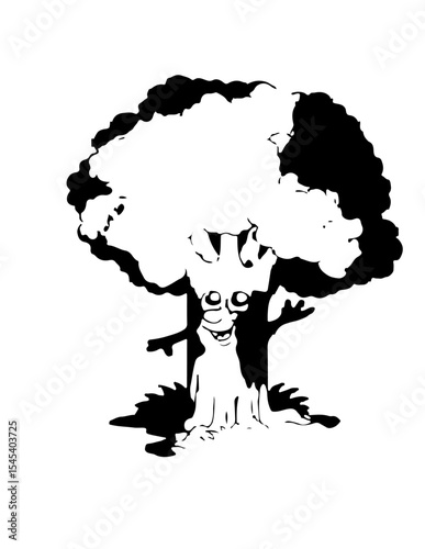 cartoon talkative and smiley tree.  