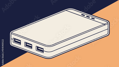 Vector illustration of a slim power bank for smartphone charging, portable electronics, and mobile device solutions