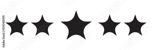 Five-star rating vector icon. Symbol of 5 star where the middle star is big than other stars. Black 5 star ranking icon set. Top quality rating symbol. Five stars review rating vector illustration. 