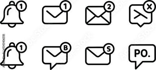 A collection of notification and message icons in a simple line art style
