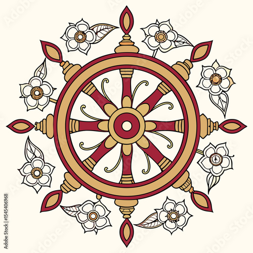 Buddhist dharma wheel mandala eight spoked wheel vector illustration of a steering wheel