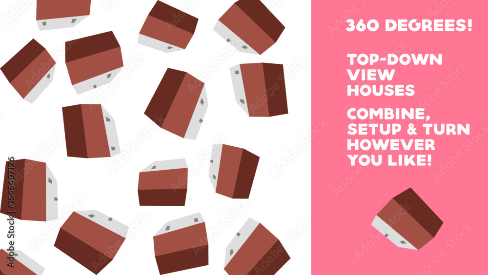 Houses unique city builder isometric set, top down view 360 degree setup illustration or clipart svg