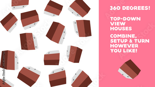 Houses unique city builder isometric set, top down view 360 degree setup illustration or clipart svg