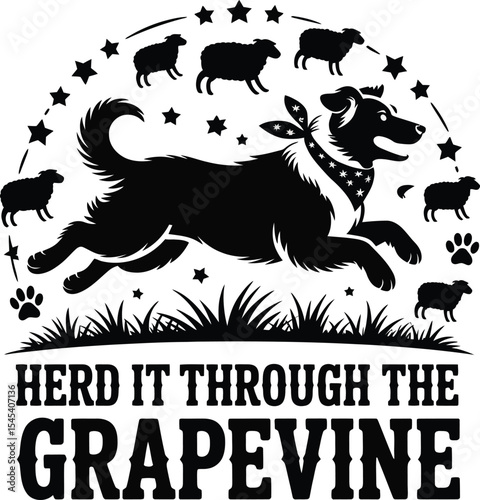 A Herding Dog's Tale Silhouette of Border Collie with Sheep Under Starry Sky and Bold Typography