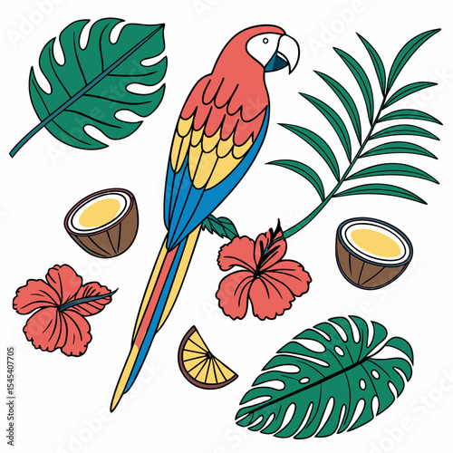 Summer Bright tropical design elements. Print on T-shirts,  Vector illustration